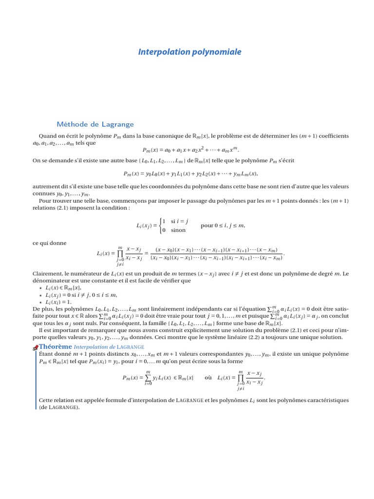 Formule d'Interpolation Linéaire | PDF | Système d'équations linéaires ...