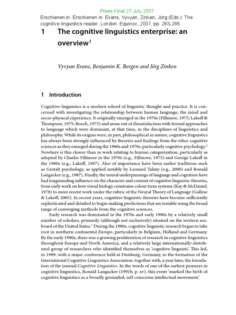 Overview of Cognitive Linguistics | PDF | Semantics | Concept