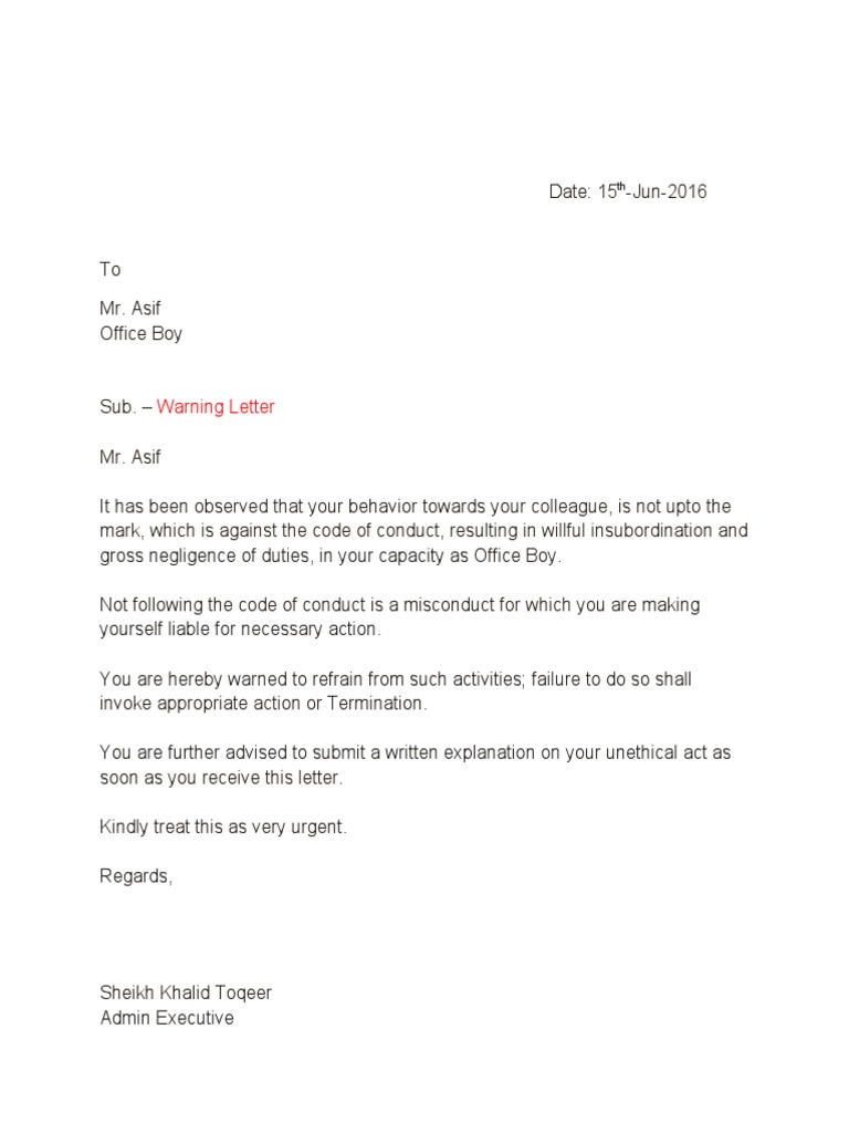 Warning Letter for Misconduct | PDF