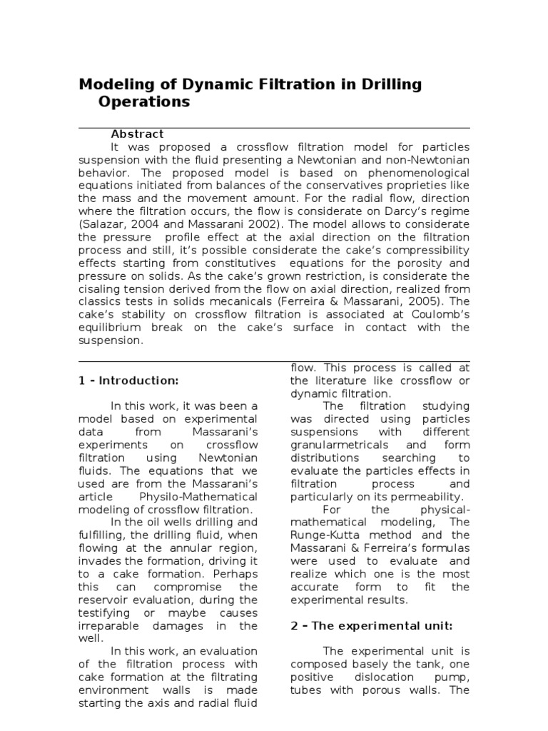 Dynamic Filtration Modeling in Drilling | PDF | Fluid Dynamics ...