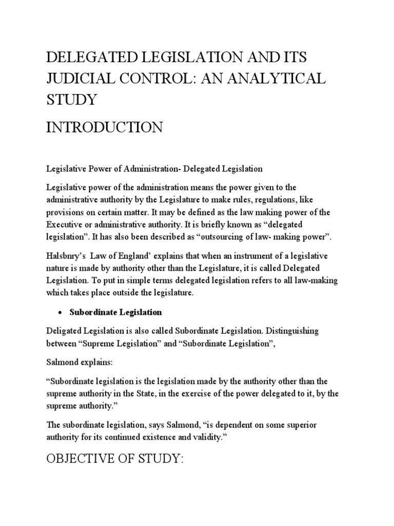 An Analytical Study of Delegated Legislation, Its Judicial Control, and ...