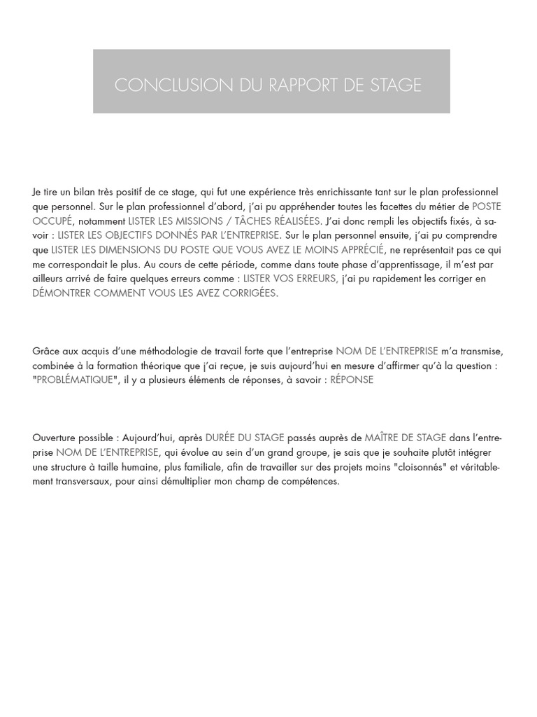 Conclusion Rapport De Stage Pdf