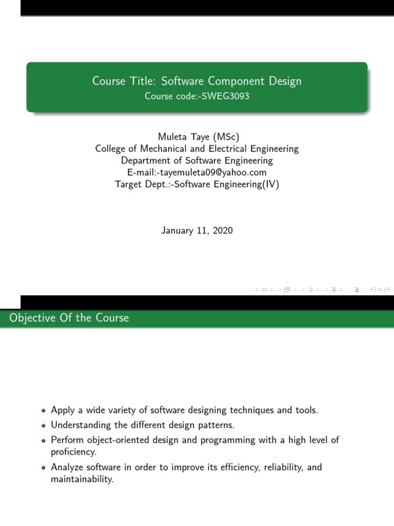 Software Component Design: An Introduction to the Course Objectives ...