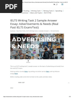 IELTS Writing Task 2 Sample Answer Essay: Advertisements & Needs (Real Past IELTS Exam/Test)