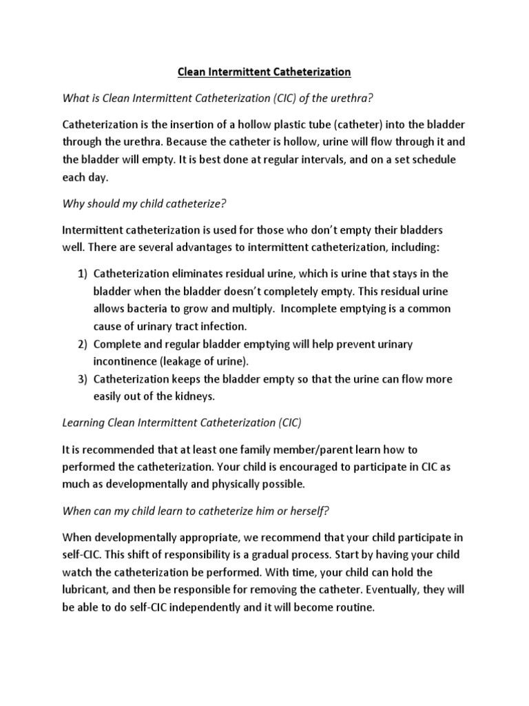 Clean+Intermittent+Catheterization Instructions Catheter Genitourinary System