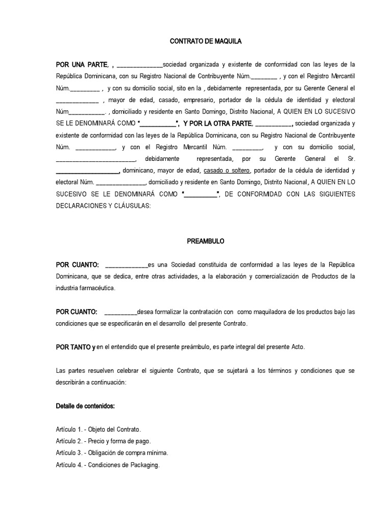 Contrato de Maquila PDF Presupuesto Propiedad intelectual 