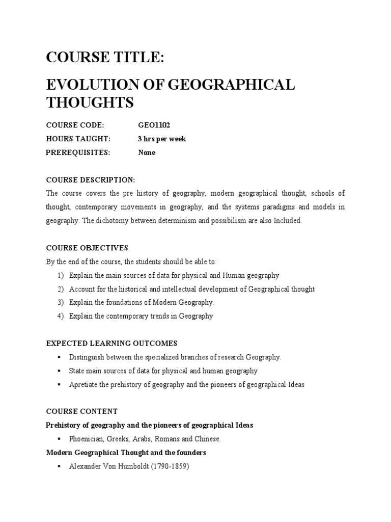 Course Title: Evolution of Geographical Thoughts | PDF | Geography ...