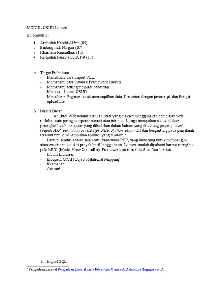 Modul CRUD Laravel: Panduan Lengkap | PDF | Teknologi & Rekayasa