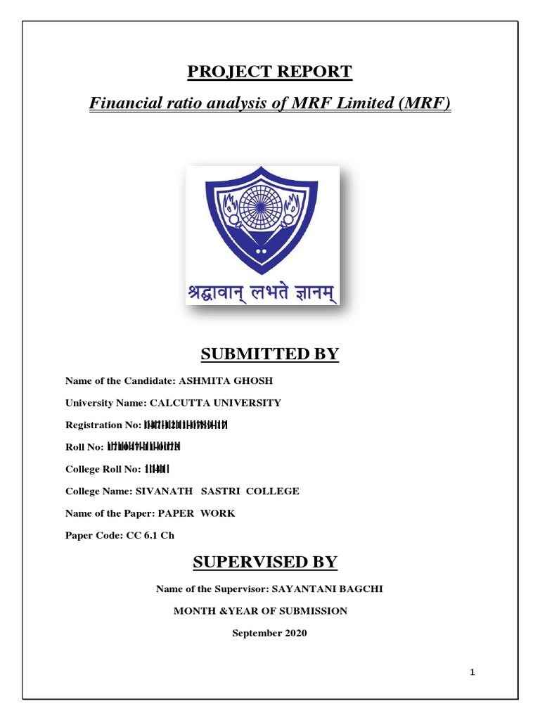 Financial Ratio Analysis of MRF Limited (MRF) : Project Report | PDF ...