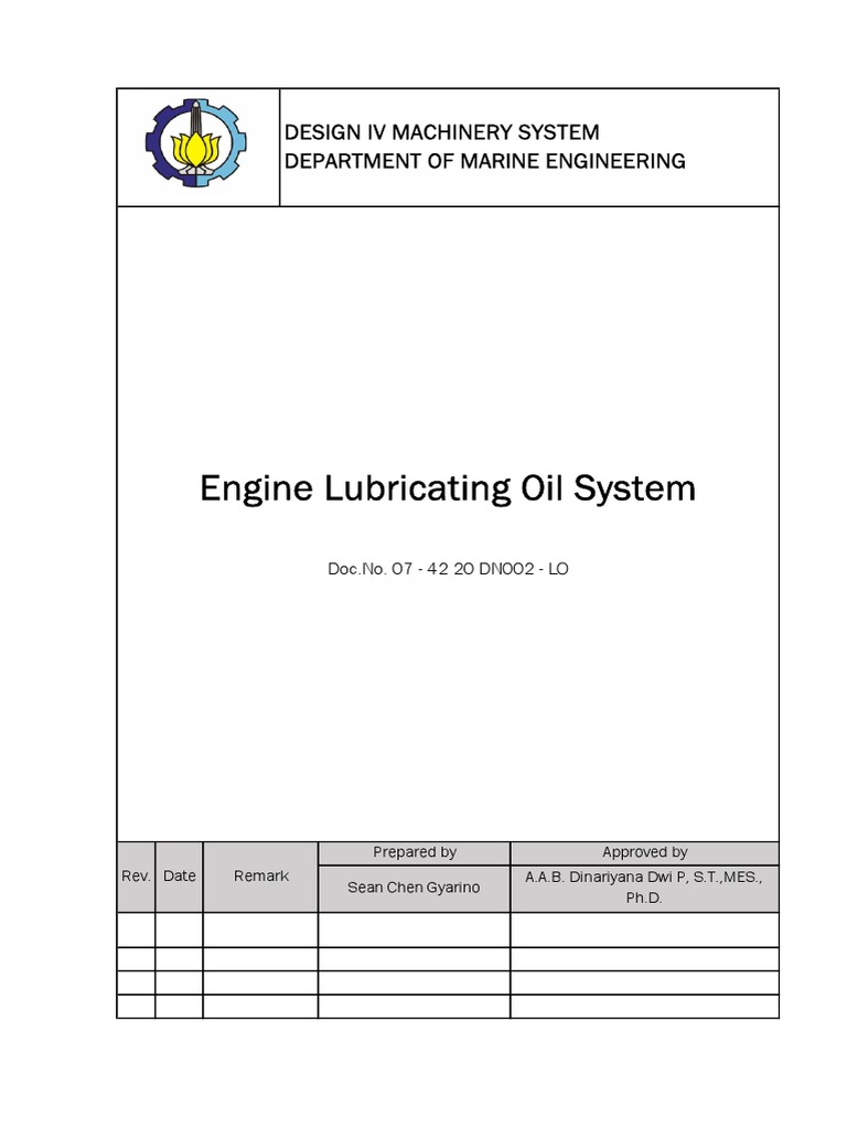 Engine Lubricating Oil System Design Iv Machinery System Department of