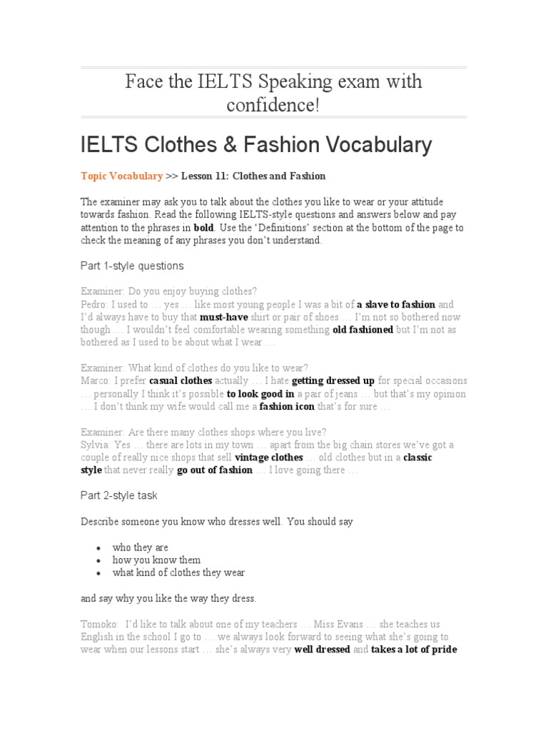 IELTS Clothes & Fashion Vocabulary Face The IELTS Speaking Exam With