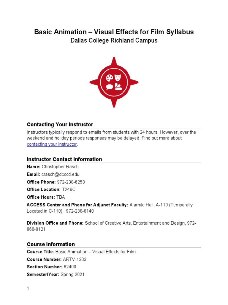 Basic Animation Visual Effects For Film Syllabus Dallas College