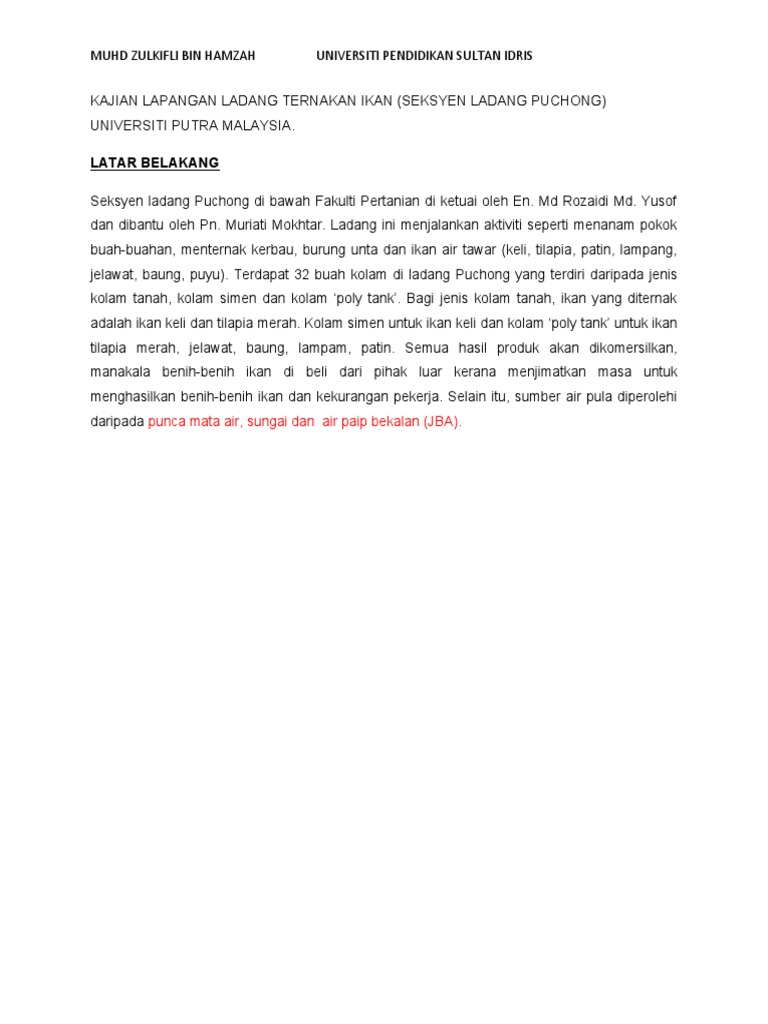 Latar Belakang: Punca Mata Air, Sungai Dan Air Paip Bekalan (JBA) | PDF