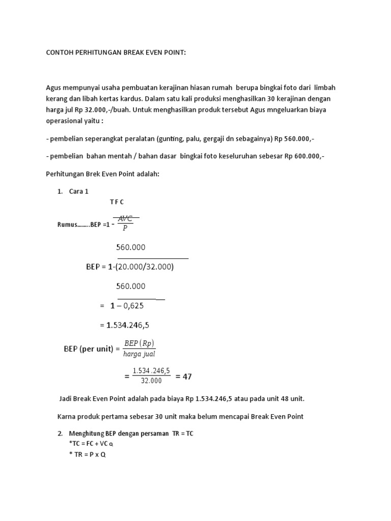 Contoh Perhitungan Break Even Point PDF