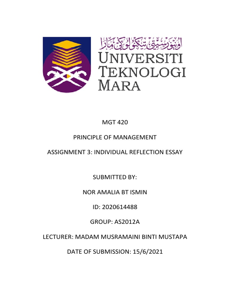 Nor Amalia Bt Ismin 6144 Reflection Essay Mgt 4 Pdf Human Nature Business