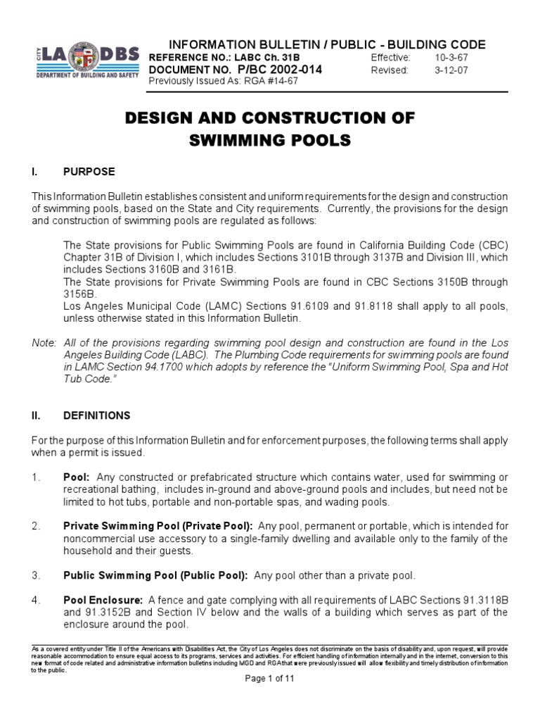 LADBS - Swimming Pools | PDF | Swimming Pool | Americans With ...
