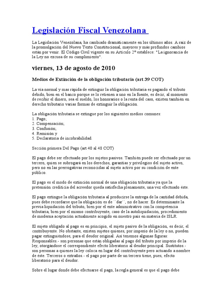 Medios de Extinción de Obligaciones Tributarias | PDF | Pagos ...