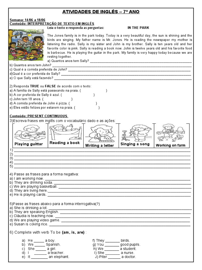 ATIVIDADES DE INGLÊS - 7º Ano | PDF