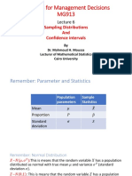 Statistics For Management Decisions MG913: Sampling Distributions and Confidence Intervals