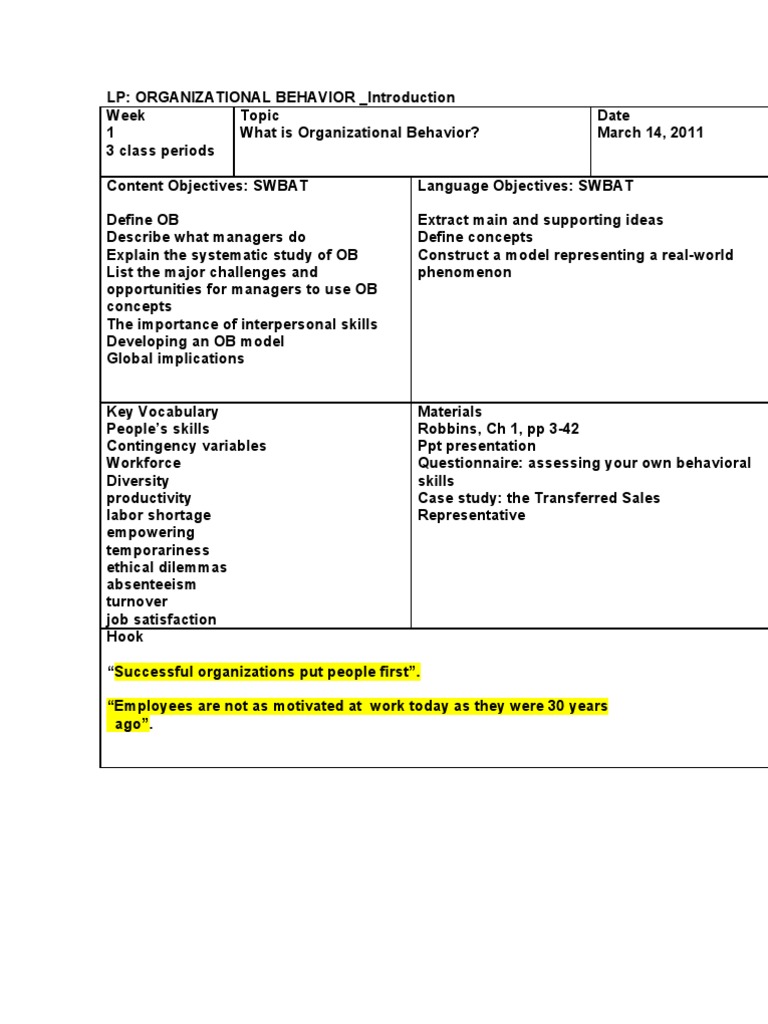 LP - OB - Week 1 | PDF | Organizational Behavior | Job Satisfaction