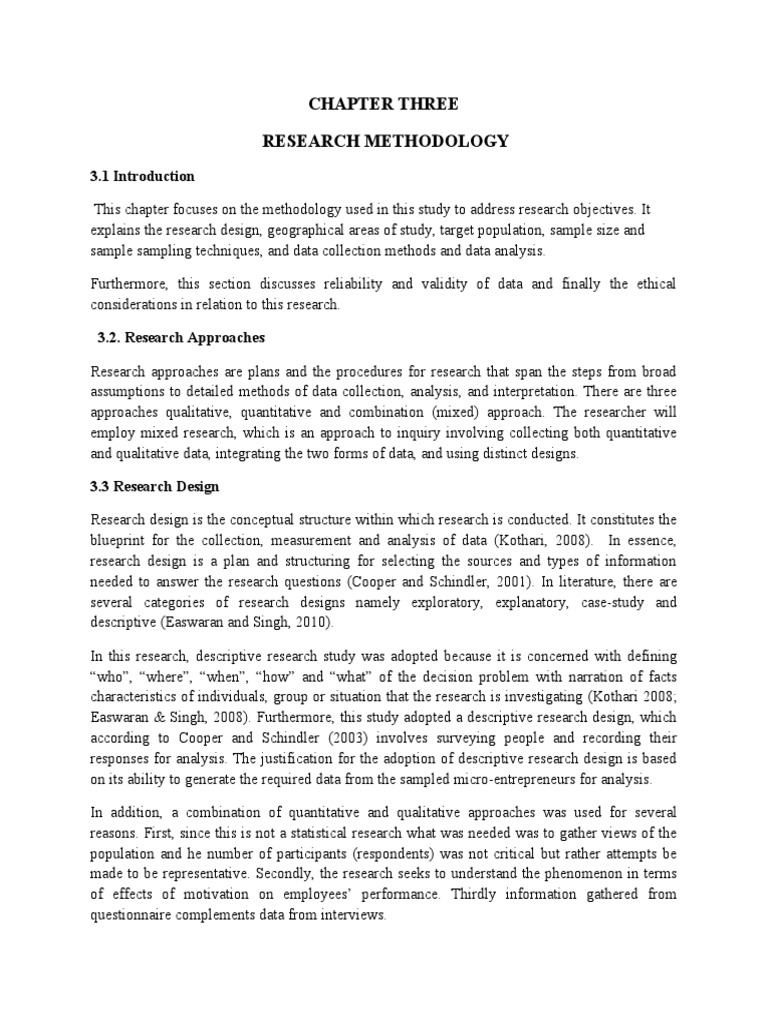 Chapter Three Research Methodology | PDF | Research Design | Validity ...
