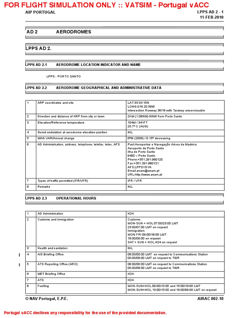 AD2 Aerodromes: Aip Portugal Lpps Ad 2 - 1 11-FEB-2010 | PDF ...