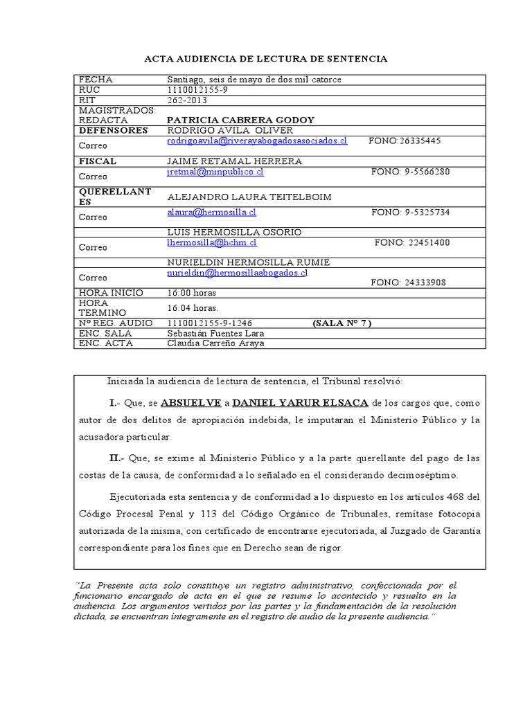 Sentencia Absolutoria Yarur (Ivó) | PDF | Compartir (Finanzas