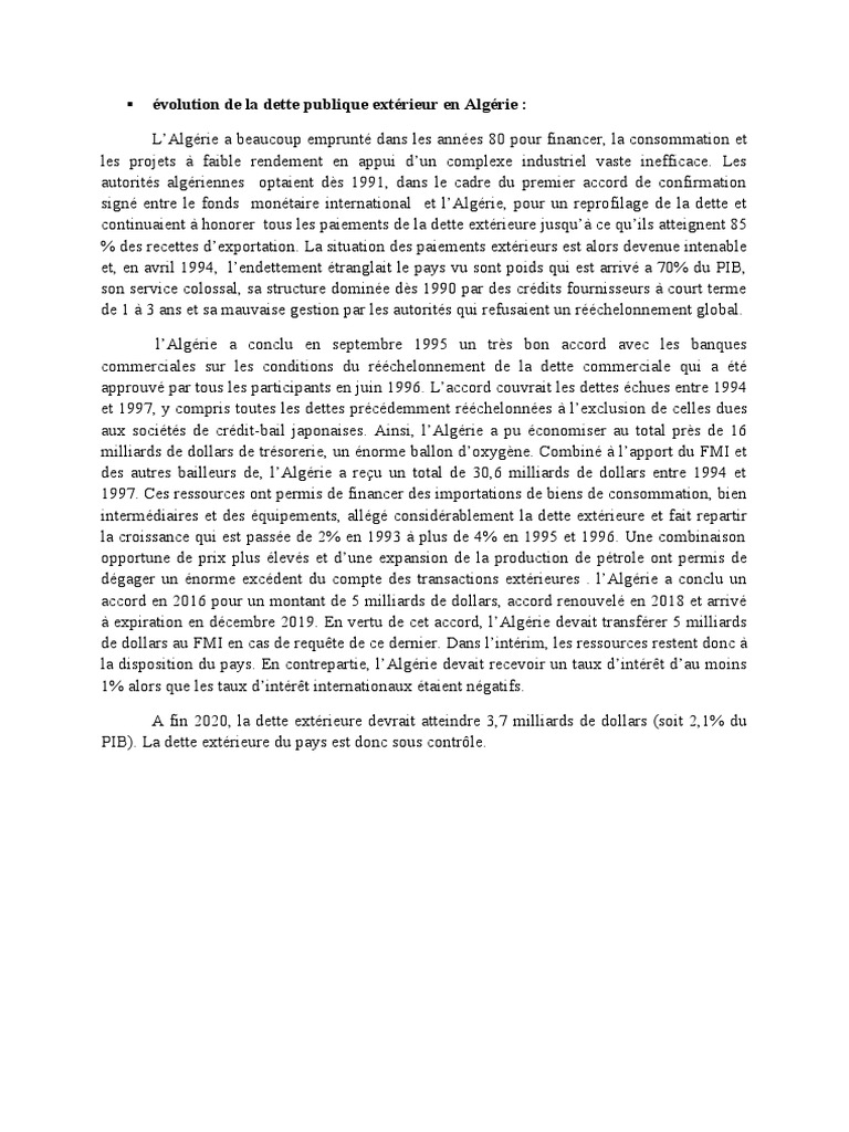 Évolution de La Dette Publique Extérieur en Algérie | PDF | Dette ...