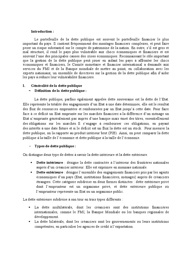 Gestion de la dette publique en Algérie | PDF | Dette publique | Dettes
