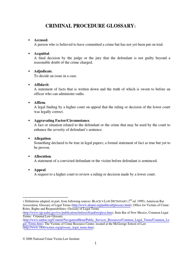 Criminal Procedure Glossary: 1 Lack S AW Ictionary | PDF | Plea | Jury ...