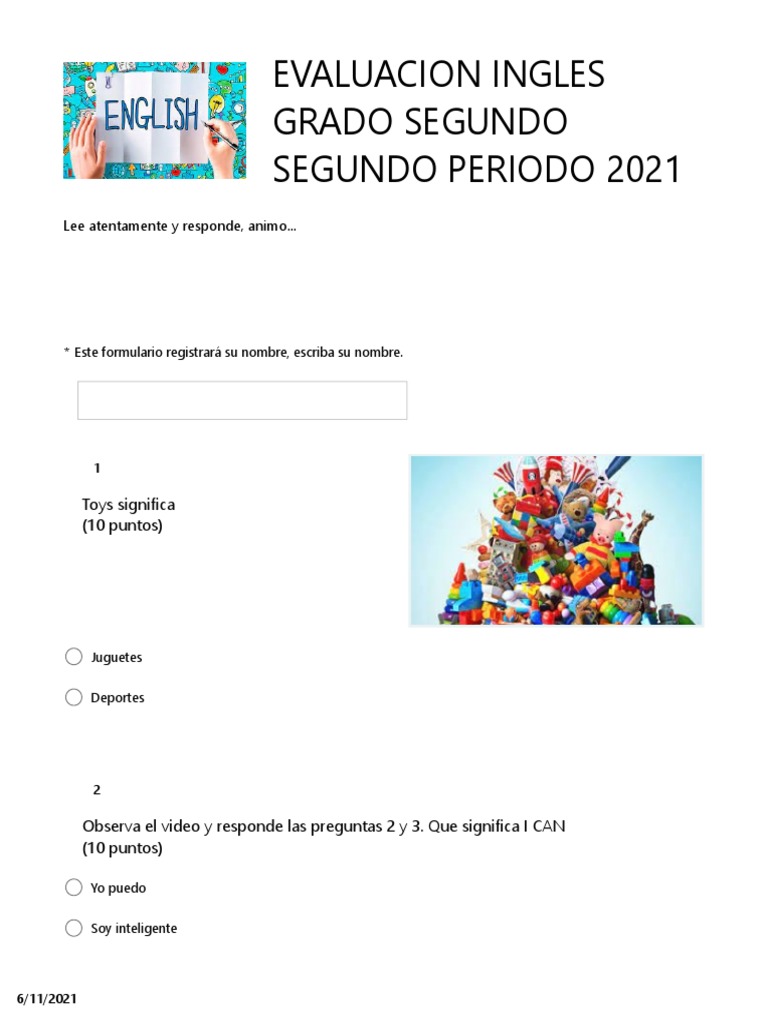 Evaluación de Inglés para Segundo Grado | PDF | Juegos y actividades