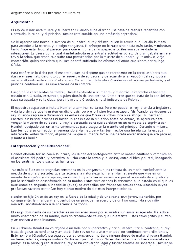 Genero Literario De La Obra Hamlet