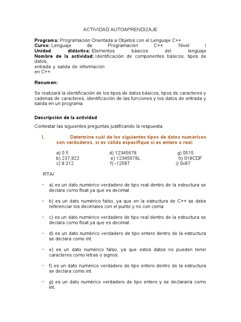 Tipos de Datos Numéricos en C++ | PDF | C ++ | Tipo de datos