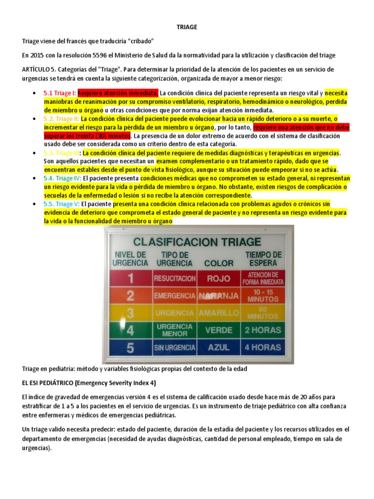 Clasificación del Triage en Pediatría | PDF | Cuidado de la salud ...