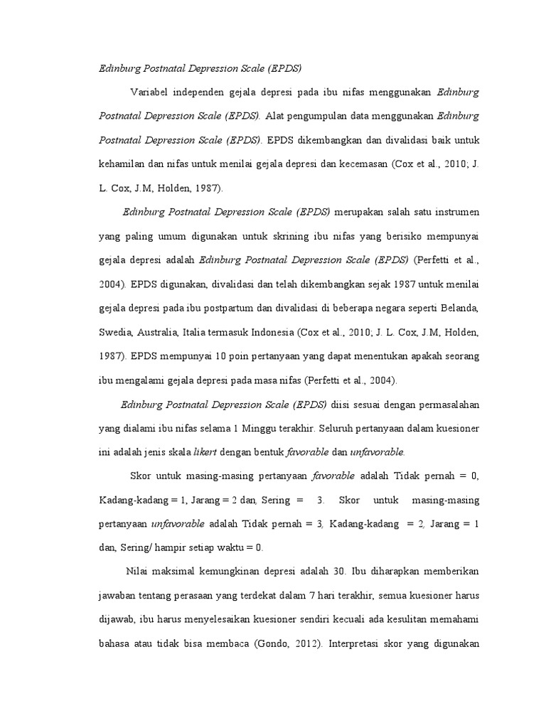 Kuesioner Skala Depresi Postnatal EPDS | PDF | Pengembangan Diri