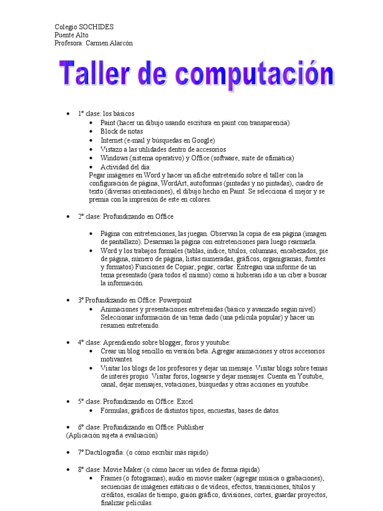 Taller de Ofimática y Multimedia Escolar | PDF | Microsoft Word | Youtube