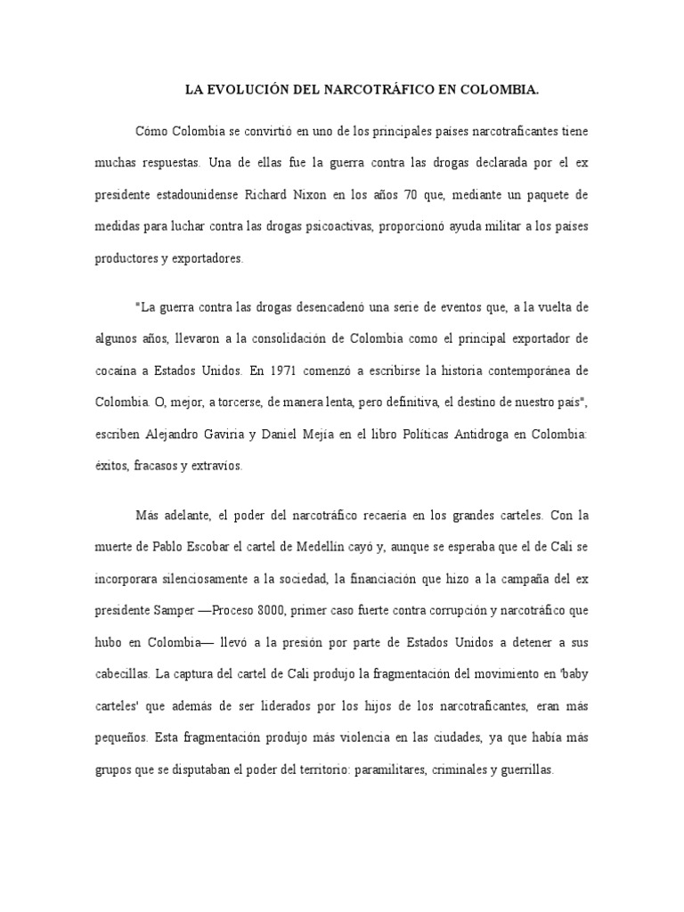 La Evolución Del Narcotráfico en Colombia | PDF | Colombia | Crimen ...