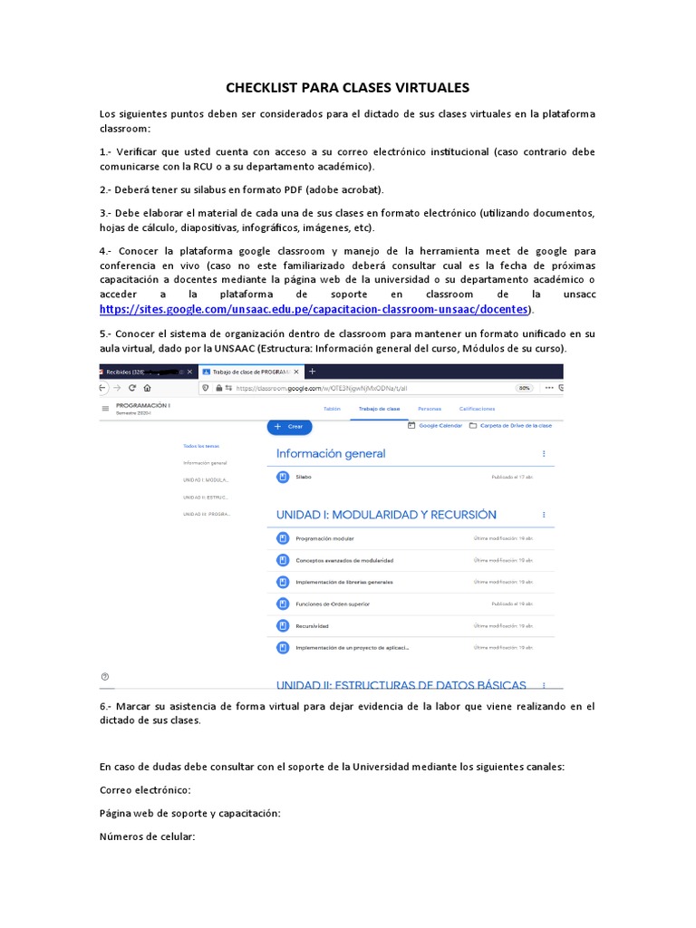 Checklist para Clases Virtuales | PDF