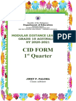 Cid Form 1 Quarter: Modular Distance Learning