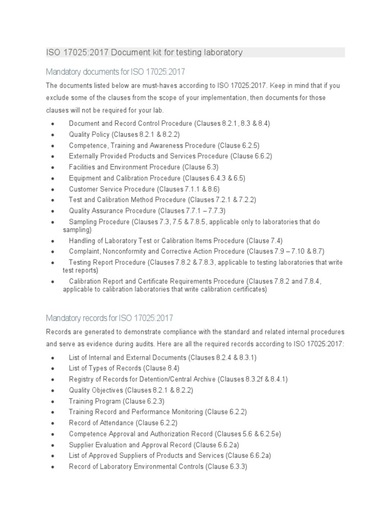 ISO 17025:2017 Document Kit Overview | PDF | Calibration | Verification ...