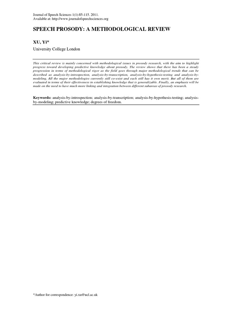 Speech Prosody A Methodological Review | PDF | Falsifiability | Hypothesis