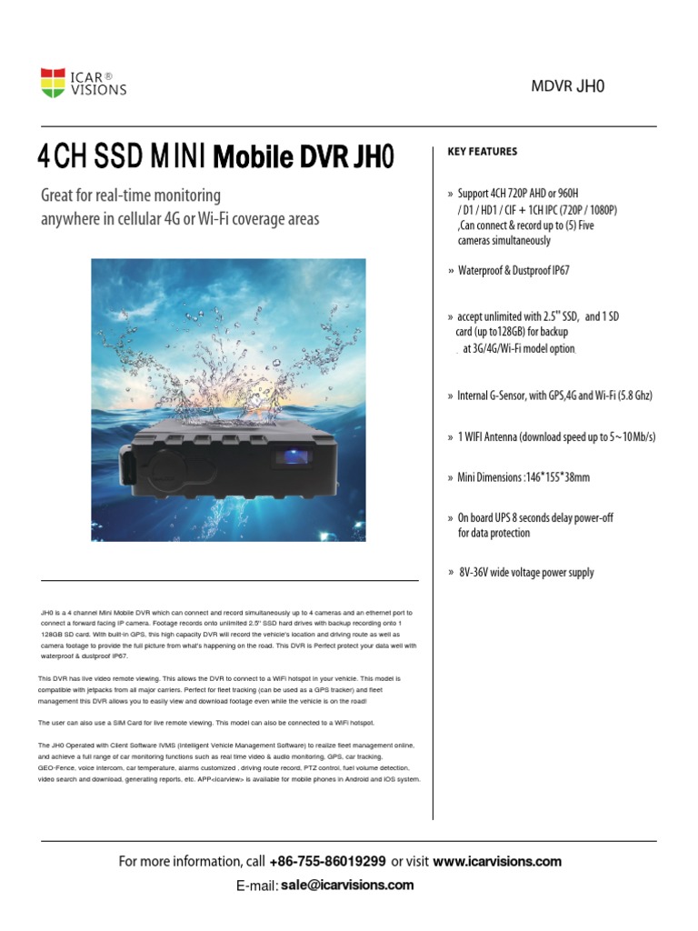 4CH Mini Mobile DVR JH0 for Fleet Monitoring | PDF