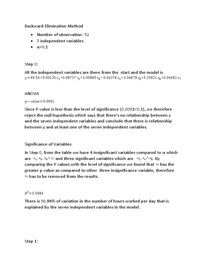 Backward Elimination Regression Analysis | PDF | P Value | Probability ...