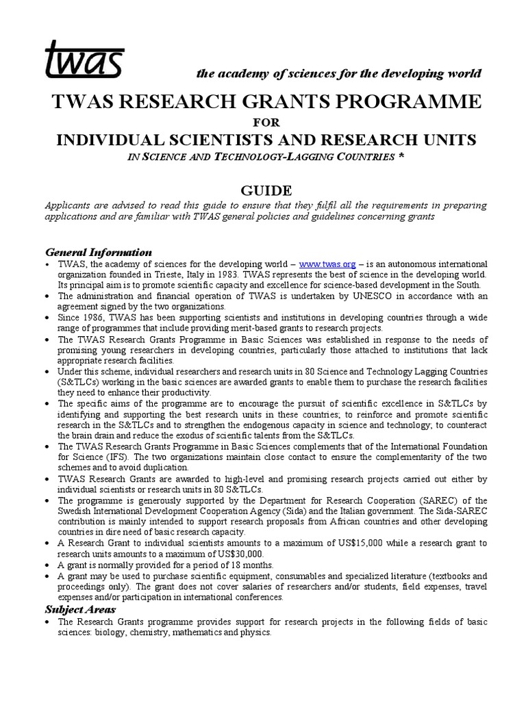 TWAS Research Grants Guide 2025 | PDF | Receipt | Grant (Money)