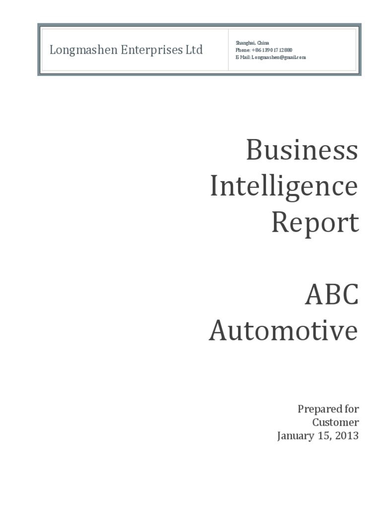 Business Intelligence Report | PDF | Joint Venture | China