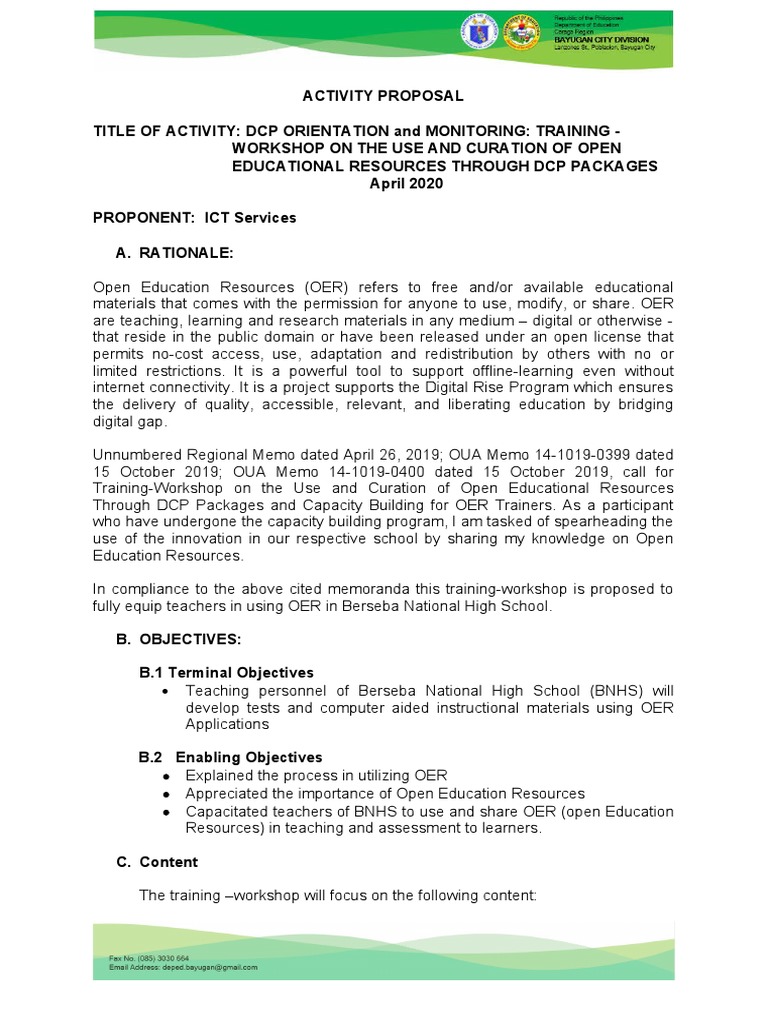 OER Training Workshop Proposal for Teachers | PDF | Educational ...