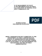 The Role of Management in Policy Formulation and Implementation in Public Organization (A Case Study of Federal Road Safety Commission Jos)