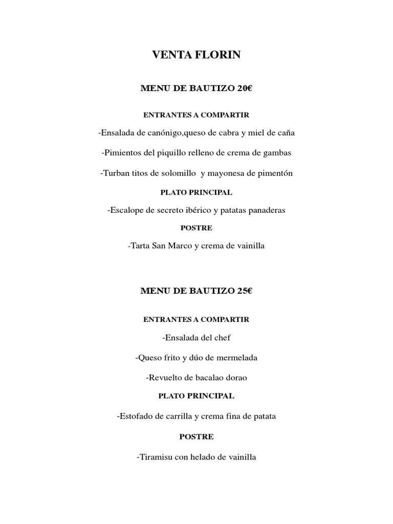 Menús de Bautizo en Venta Florin | PDF