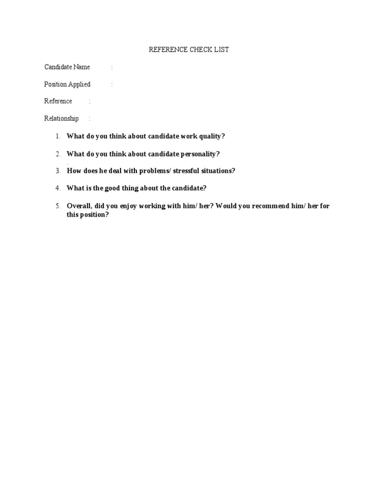 Reference Check List | PDF | Career & Growth