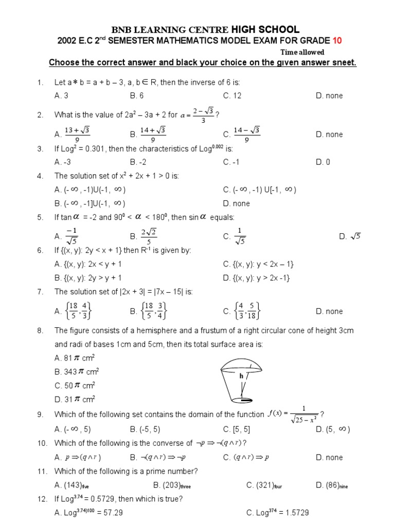 Grade 10 Math Model Exam 2nd Semester | PDF | Ethiopia | Unrest